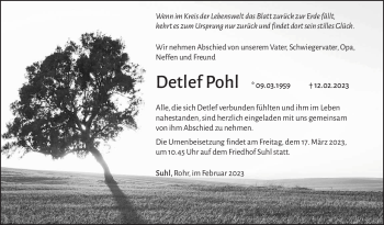 Traueranzeige von Detlef Pohl von Südthüringer Presse