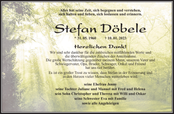 Traueranzeige von Stefam Döbele von Südthüringer Presse