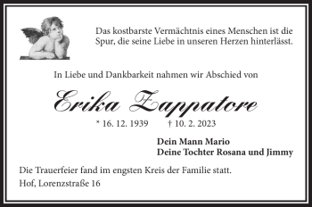 Traueranzeige von Erika Zappatore von Frankenpost