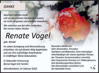 Traueranzeige von Renate Vogel von Südthüringer Presse