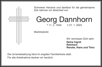 Traueranzeige von Georg Dannhorn von Frankenpost