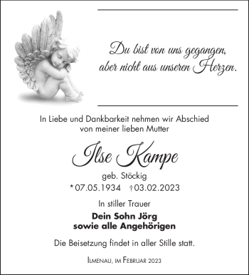 Traueranzeige von Ilse Kampe von Südthüringer Presse