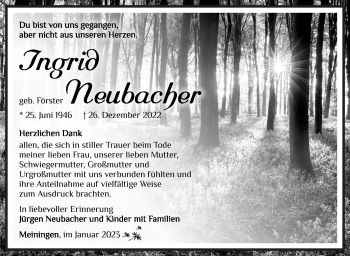 Traueranzeige von Ingrid Neubacher von Südthüringer Presse