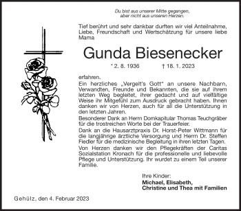Traueranzeige von Gunda Biesenecker von Neue Presse Coburg