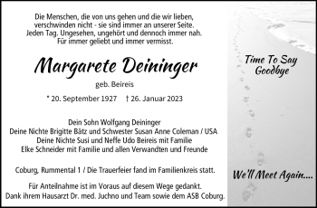 Traueranzeige von Margarete Deininger von Neue Presse Coburg
