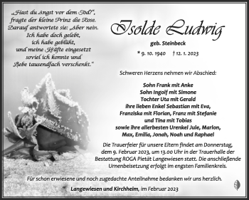 Traueranzeige von Isolde Ludwig von Südthüringer Presse