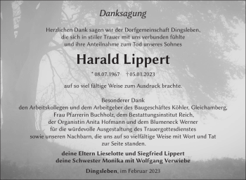 Traueranzeige von Harald Lippert von Südthüringer Presse