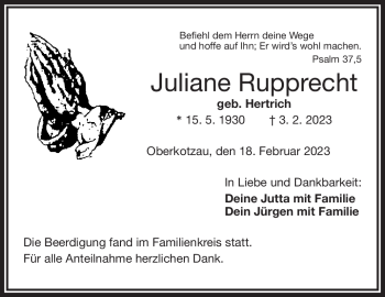 Traueranzeige von Juliane Rupprecht von Frankenpost