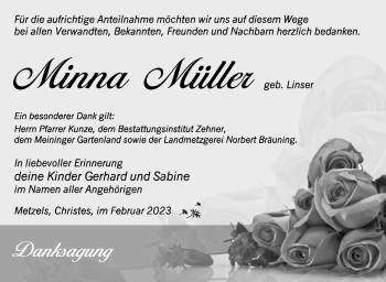 Traueranzeige von Minna Müller von Südthüringer Presse