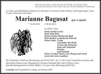 Traueranzeige von Marianne Bagusat von Südthüringer Presse