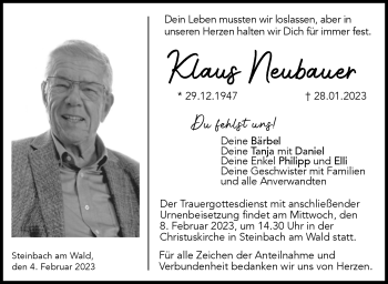Traueranzeige von Klaus Neubauer von Neue Presse Coburg