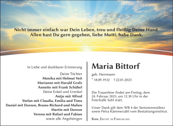 Traueranzeige von Maria Bittorf von Südthüringer Presse