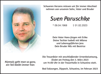 Traueranzeige von Sven Paruschke von Südthüringer Presse