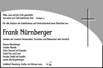 Traueranzeige von Frank Nürnberger von Südthüringer Presse