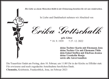 Traueranzeige von Erika Gottschalk von Südthüringer Presse