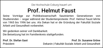 Traueranzeige von Prof. Helmut Faust von Neue Presse Coburg