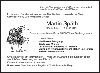 Traueranzeige von Martin Späth von Frankenpost