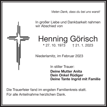 Traueranzeige von Henning Görisch von Frankenpost
