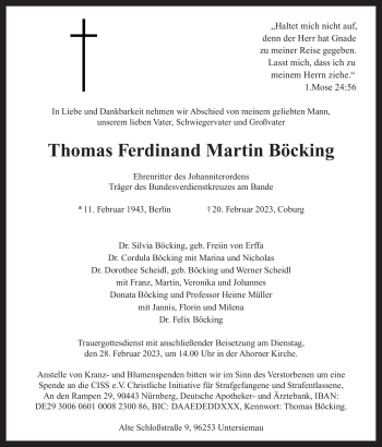Traueranzeige von Thomas Ferdinand Martin Böcking von Neue Presse Coburg