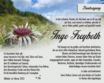 Traueranzeige von Ingo Freyboth von Südthüringer Presse