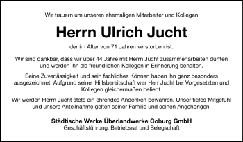 Traueranzeige von Ulrich Jucht von Neue Presse Coburg