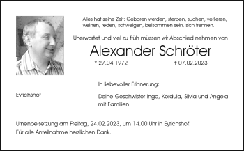 Traueranzeige von Alexander Schröter von Neue Presse Coburg