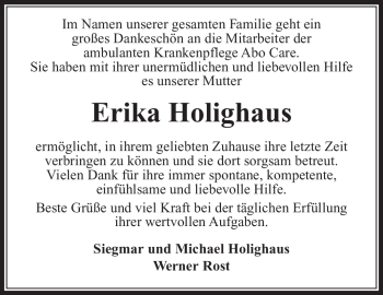 Traueranzeige von Erika Holighaus von Südthüringer Presse