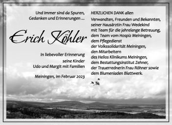 Traueranzeige von Erich Köhler von Südthüringer Presse