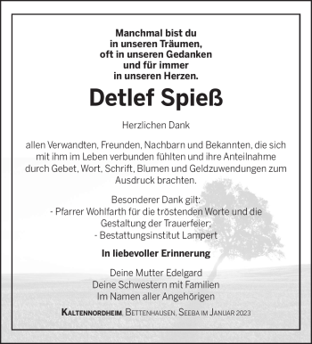 Traueranzeige von Detlef Spieß von Südthüringer Presse
