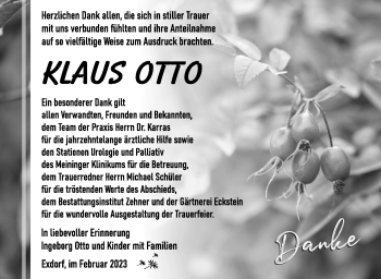 Traueranzeige von Klaus Otto von Südthüringer Presse