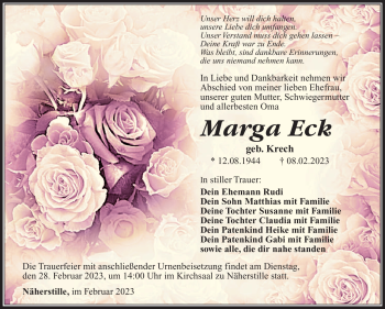 Traueranzeige von Marga Eck von Südthüringer Presse