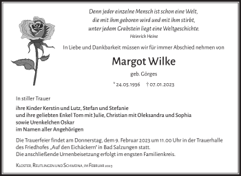 Traueranzeige von Margot Wilke von Südthüringer Presse