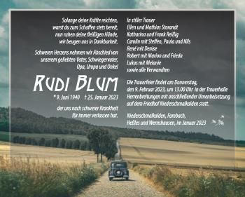 Traueranzeige von Rudi Blum von Südthüringer Presse