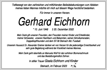 Traueranzeige von Gerhard Eichhorn von Südthüringer Presse