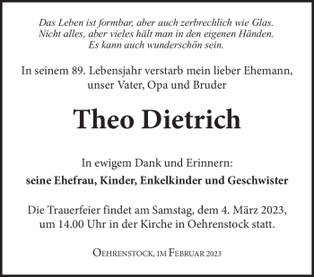 Traueranzeige von Theo Dietrich von Südthüringer Presse