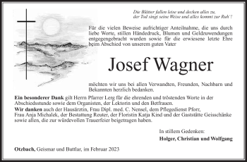 Traueranzeige von Josef Wagner von Südthüringer Presse