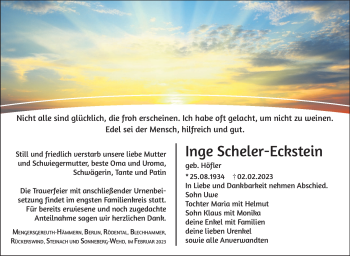 Traueranzeige von Inge Scheler-Eckstein von Südthüringer Presse