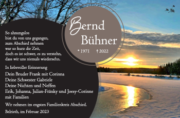 Traueranzeige von Bernd Bühner von Südthüringer Presse