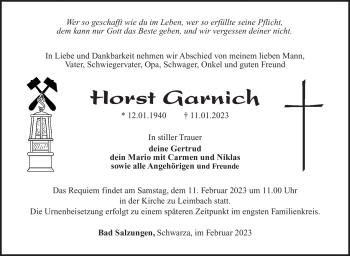 Traueranzeige von Horst Garnich von Südthüringer Presse