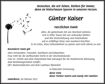Traueranzeige von Günter Kaiser von Südthüringer Presse