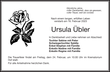Traueranzeige von Ursula Übler von Frankenpost