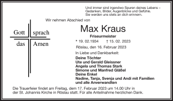 Traueranzeige von Max Kraus von Frankenpost