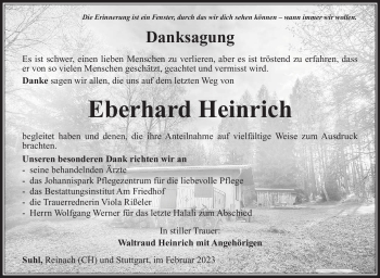 Traueranzeige von Eberhard Heinrich von Südthüringer Presse