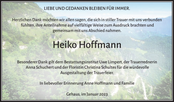 Traueranzeige von Heiko Hoffmann von Südthüringer Presse