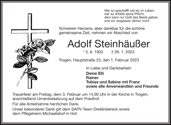 Traueranzeige von Adolf Steinhäußer von Frankenpost