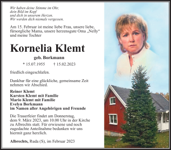 Traueranzeige von Kornelia Klemt von Südthüringer Presse