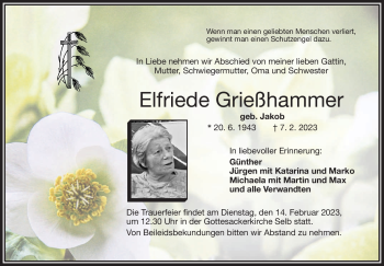 Traueranzeige von Elfriede Grießhammer von Frankenpost