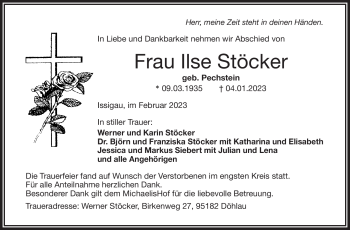 Traueranzeige von Ilse Stöcker von Frankenpost