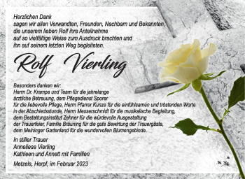 Traueranzeige von Rolf Vierling von Südthüringer Presse