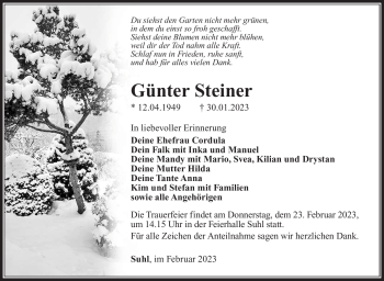 Traueranzeige von Günter Steiner von Südthüringer Presse